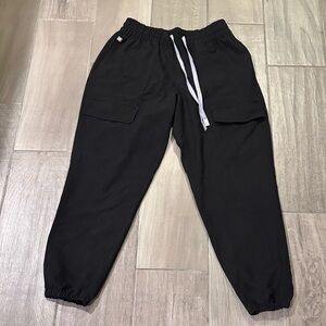 Figs Women's Black Track Joggers with White Drawstring